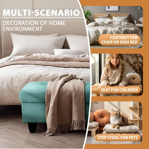 Vista 9 de GRETERST Banco otomano rectangular de almacenamiento, reposapiés de lino con tapa con bisagras para sala de estar, dormitorio, entrada, verde, 28.5