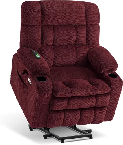 Vista 10 de MCombo Silla reclinable eléctrica de motor dual con masaje y calor para personas mayores, posición infinita, puertos USB, portavasos, tela 7890 Beige