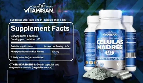 Vista 2 de VITAMISAN 4 Celulas Madres Stemcells Celula AFA Blue Green Algae - Aphanizomenon Flos-aquae -Anti-Envejecimiento 240 Cápsulas