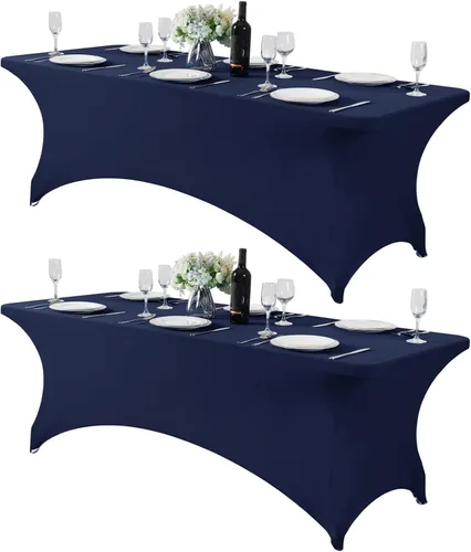 Vista 53 de Mantel de elastano para mesa de 6, 4 o 8 pies, universal, ajustable, para fiestas, banquetes, bodas y eventos, color verde manzana