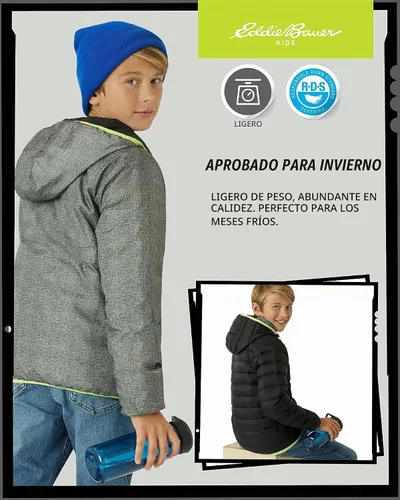 Vista 6 de Eddie Bauer Kids' Reversible Jacket - Weather Resistant Quilted Down Coat for Boys and Girls (3-20)