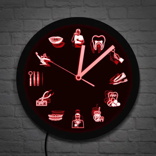 Vista 2 de The Geeky Days Dentista Clínica Dental Neón Reloj de Pared Señal Dental Oficina Higienista Iluminación LED Decoración Regalo