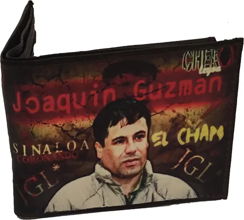Vista 2 de Mexico El Chapo Guzman - Cartera minimalista de piel auténtica plegable para adultos, con 6 bolsillos y diseño único con cierre de solapa, Negro