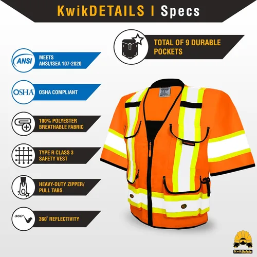 Vista 6 de KwikSafety - Charlotte, NC - GODFATHER Class 3 Safety Vest [CUSHIONED COLLAR] ANSI OSHA High Visibility 9 Pockets Reflective Heavy Duty Mesh Vis