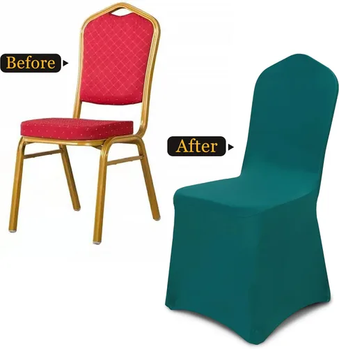 Vista 5 de 10 fundas para sillas de color verde azulado para fiestas, lavables, extraíbles, universales, elásticas, de elastano, para sillas de comedor, bodas