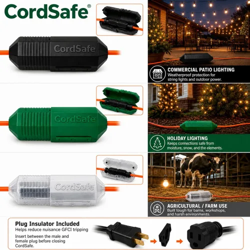 Vista 2 de Plus - Protector de conexión de cable de extensión resistente a la intemperie, se adapta a 18-12 AWG, ayuda a mantener los enchufes seguros