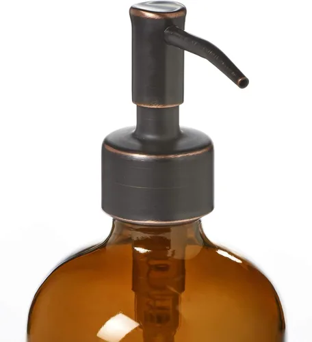 Vista 2 de Dispensador de jabón de vidrio con bomba de metal, botella de loción de vidrio de 16 onzas