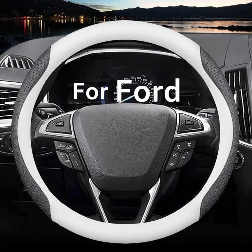Vista 9 de HAOTULE Funda de cuero de napa delgada y elegante para volante de Ford, accesorios para modificación interior, color negro
