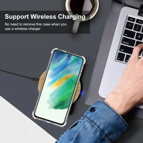 Vista 5 de Funda para Samsung S21 FE, Samsung Galaxy S21 FE y protector de pantalla, a prueba de golpes, transparente, delgada, suave, de silicona TPU