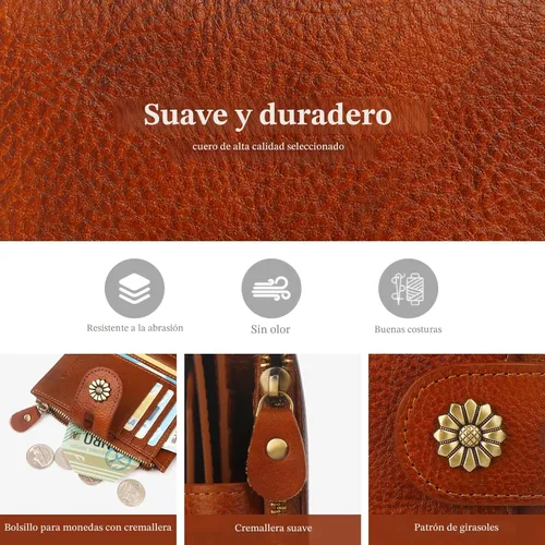 Vista 8 de Billetera para mujeres, billetera de cuero plegable de dos pliegues para mujeres con bloqueo RFID, compacta, tarjetero pequeño con ventana
