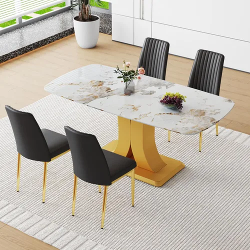 Vista 4 de Sillas de Metal Negro, Juego de 4 Sillas de Comedor Modernas con Cuero Sintético PU y Patas Cromadas de Alto Respaldo para Comedor, Cocina, Sala