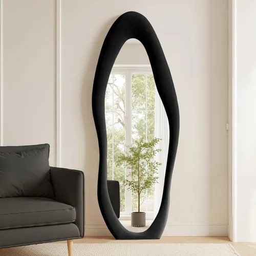 Vista 8 de Anpark Espejo de Cuerpo Completo 63"x24" Espejo de Piso de Cuerpo Completo Irregular Montado en Pared con Soporte Marco Envuelto en Franela Negra