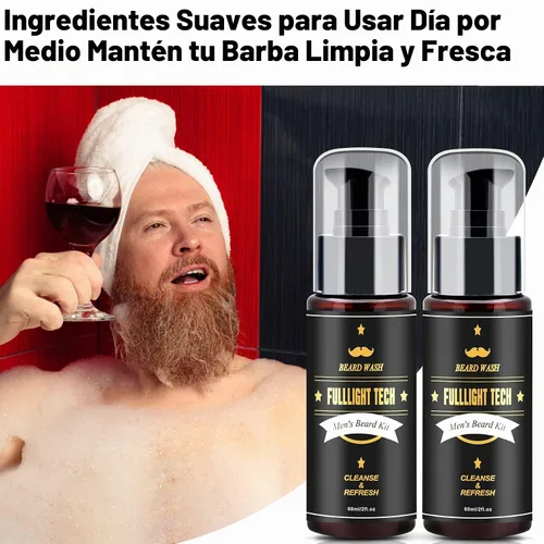Vista 5 de FULLLIGHT TECH Kit de cuidado de barba para hombre, 2 unidades, champú de aceite de argán y aceites de jojoba, extracto de romero para un