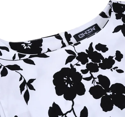 Vista 4 de OWIN - Vestido vintage con diseño floral de primavera de los años 50 para mujer, estilo Rockabilly para fiesta de cóctel y graduación
