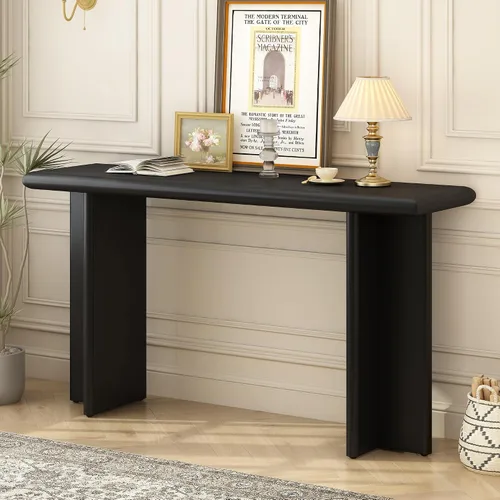 Vista 22 de Mesa consola de madera de 45 pulgadas para mesa de entrada, consola minimalista estrecha retro de granja con madera de mango maciza, mesas de sofá