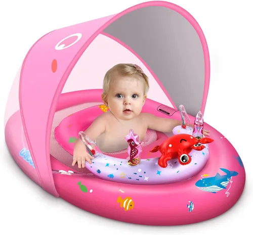 Vista 8 de LAYCOL Baby Pool Float with Canopy UPF50+, 120°Adjustable Sun Protection and Anti-Tip Safety Seat, Inflatable Toddler Floaties Infant Pool Float