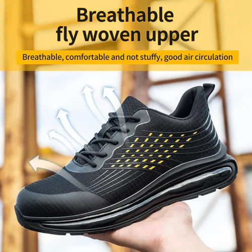 Vista 2 de R-Win Zapatos de punta de acero para hombres y mujeres, con amortiguación de aire, zapatos de seguridad, antideslizantes, ligeros, cómodos, zapatos