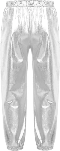 Vista 4 de Pantalones de baile metálicos brillantes para niños y niñas, leggings atléticos, hip hop, ropa de baile callejero