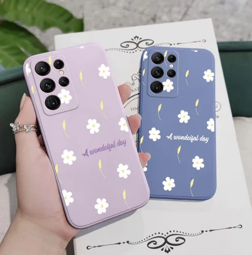 Vista 4 de Funda compatible con Galaxy S22 Ultra con bonito patrón de margaritas, protección de lente de cámara, a prueba de golpes, TPU parachoques