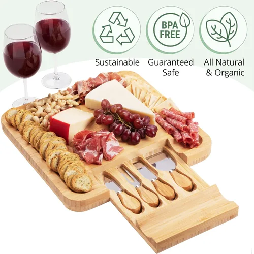 Vista 4 de Dynamic Gear. - Juego de tabla de quesos de bambú con juego de cuchillos en cajón deslizante que incluye 4 utensilios de acero inoxidable