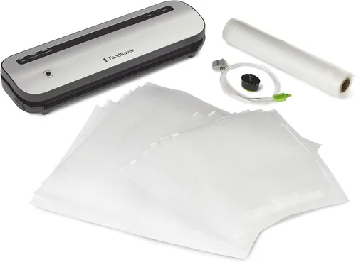 Vista 2 de FoodSaver Sellador al vacío que ahorra espacio con bolsas y rollo, plateado Sellador de tarros para sellador al vacío almacenamiento de alimentos