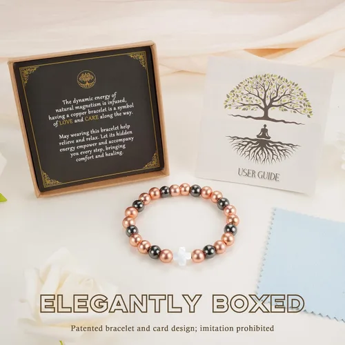 Vista 3 de PEALICIOUS Pulsera de cobre para mujeres y hombres con cuentas magnéticas
