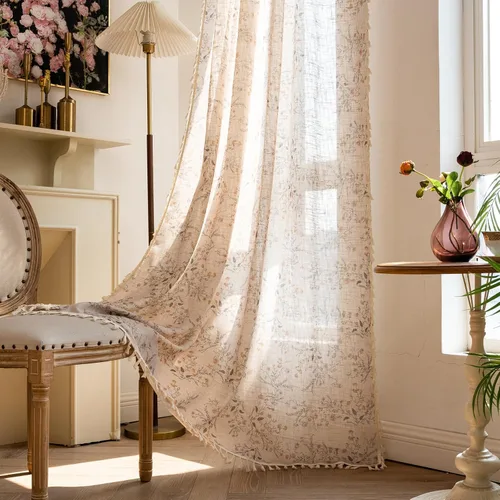 Vista 43 de Cortinas florales de granja semiopacas para sala de estar, de 63 pulgadas de largo, mezcla de lino y algodón, paneles de cortina de ventana cortos