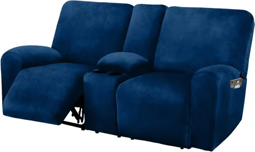 Vista 11 de ULTICOR Funda para Sofá de Dos Plazas Reclinable con Consola del Medio, Fundas de Sofá Reclinable de Terciopelo Elástico de 8 Piezas, Gruesas, Negro
