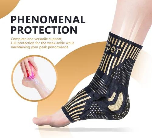 Vista 4 de Lusenone Tobillera de cobre para hombres y mujeres (par), los mejores calcetines de compresión de tobillo para fascitis plantar, esguince