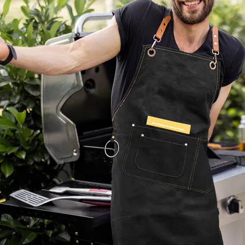 Vista 6 de Delantales de lona para mujeres y hombres, delantal de chef personalizado, para taller, cocina, carpintería, jardinería, camarero