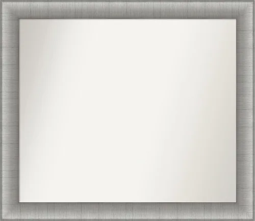 Vista 435 de Amanti Art Espejo de baño plateado para sobre el fregadero, 28 x 37 pulgadas, elegante espejo rectangular de peltre cepillado, marco de madera