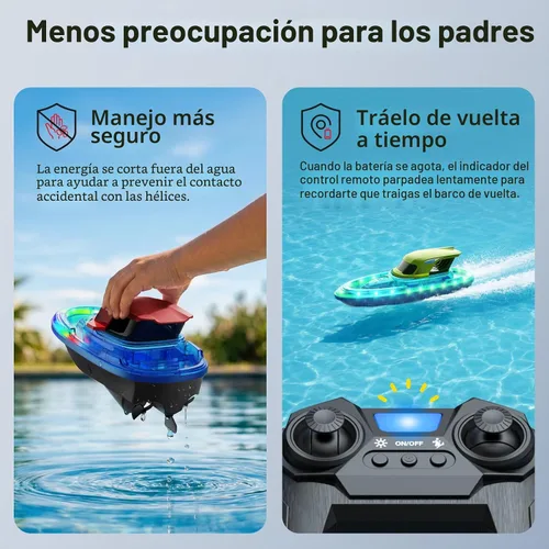 Vista 8 de SYMA Paquete de 2 barcos RC para niños, barcos de control remoto para piscina, luz LED de 7 modos y rociador de agua, hasta 40 minutos en total