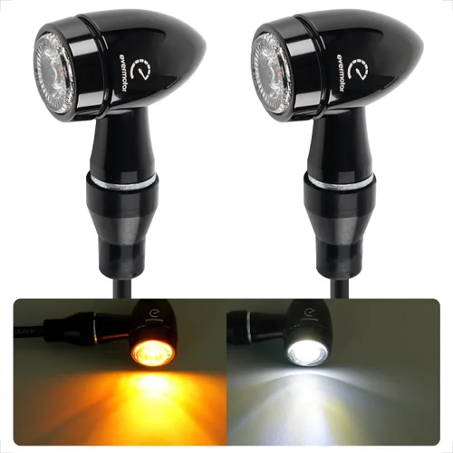 Vista 8 de evermotor CNC - Señal de giro para motocicleta, 12 V, luz intermitente LED ámbar 2 piezas, impermeable, universal, forma de bala, carcasa