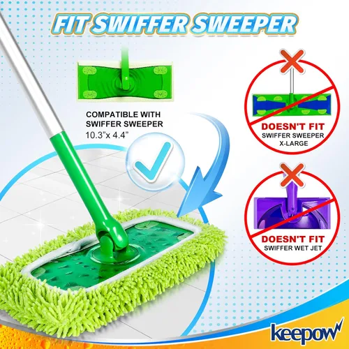 Vista 2 de KEEPOW Paños de barrido en seco reutilizables compatibles con Swiffer Sweeper, paños de trapeado húmedos lavables, almohadillas de trapeador