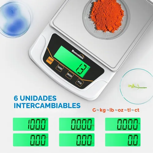 Vista 3 de Bonvoisin Báscula Digital con Precisión de 0.1 Gramo, Escala de Laboratorio Científica Digital de 6000g para Laboratorio, Pesaje de Joyería