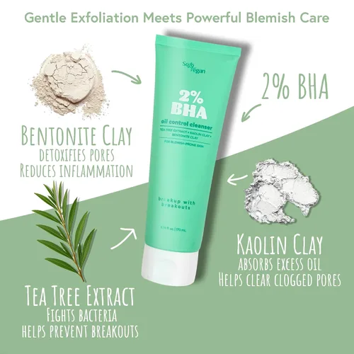 Vista 6 de SoloVegan BHA Gel Cleanser Cuidado de la piel coreano vegano ligero para pieles grasas y propensas al acné (gel limpiador, 5.74 onzas líquidas)
