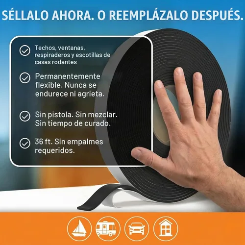 Vista 3 de Cinta de butilo para techo de RV y barco, cinta selladora de ventana de Negro