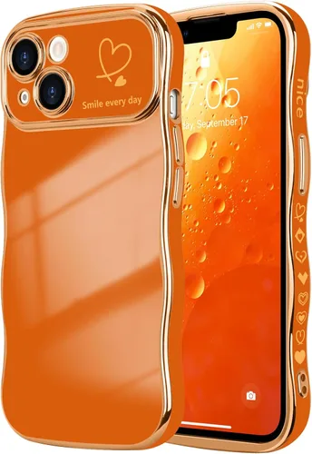 Vista 124 de LCHULLE - Funda para iPhone Air, linda para mujeres y niñas, con forma de onda, color azul bebé Luxury Plating Curly Wavy Frame with Love Heart