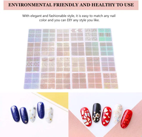 Vista 4 de Juego de 24 láminas de vinilos para uñas, calcomanías de uñas, herramienta de decoración de calcomanías de manicura con diseño de hojas