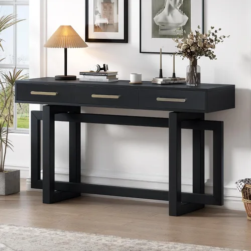 Vista 11 de Quarte Elegante mesa consola con tres cajones de almacenamiento, mesa de sofá extra larga para entrada, pasillo, sala de estar, vestíbulo, pasillo