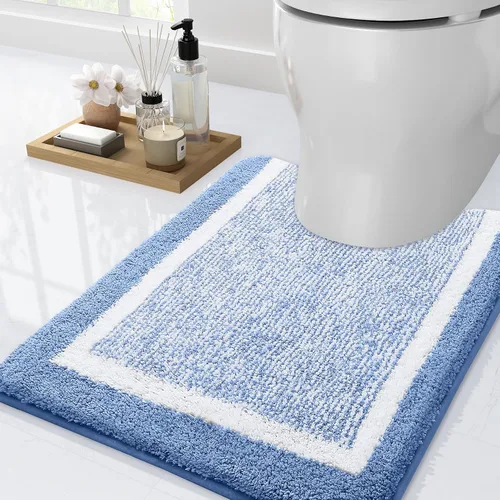 Vista 4 de OLANLY Alfombra de baño e inodoro en forma de U, tamaño de alfombra de baño 30 x 20 pulgadas y alfombra de inodoro de 24 x 20 pulgadas, color azul