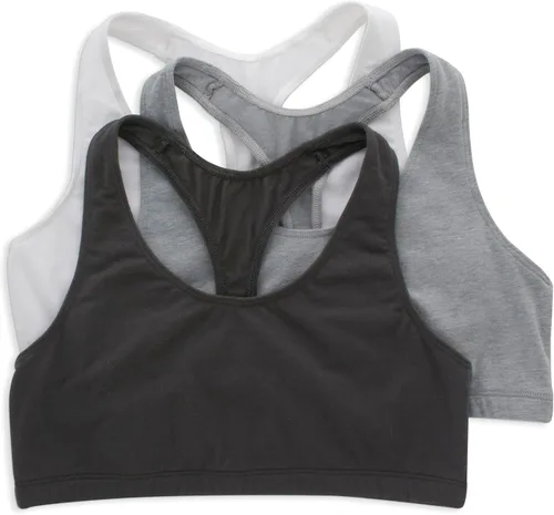Vista 9 de Hanes Bralette de algodón con espalda cruzada para mujer (paquete de 3), Blanco/Concreto Pe Heather/Negro Negro/Negro/Negro
