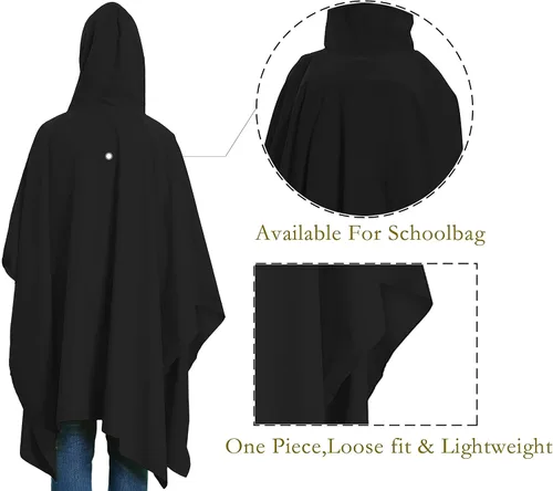 Vista 3 de SPACEVIKING Poncho de lluvia reutilizable impermeable con capucha para niños y niñas (5-12 años)