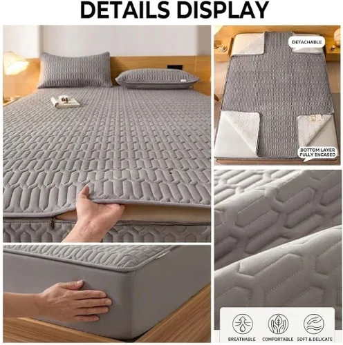 Vista 6 de Waterproof Six-Sided Mattress Encasement Quilted Zippered Gris Oscuro