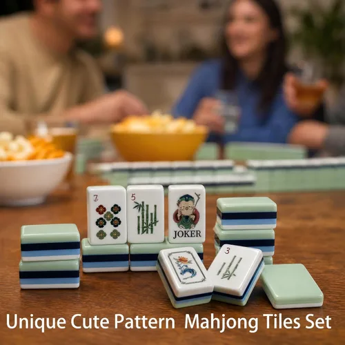 Vista 5 de American Mahjong Set, 160 piezas de 4 capas de acrílico Mahjong Verde claro