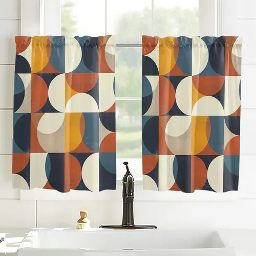 Vista 118 de Cortinas de cocina de Navidad, cenefa semitransparente ajustable con lazo, muñeco de nieve, copo de nieve, bolsillo para barra, tratamiento
