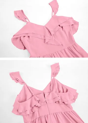 Vista 6 de Srendarky Womens Summer Ruffle Romper V Neck Flutter Sleeve High Waist Casual Short Jumpsuit Playsuit