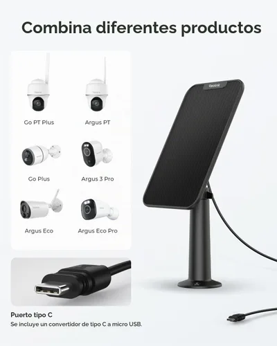 Vista 2 de REOLINK Panel solar de 3W, diseñado para cámaras de seguridad inalámbricas Negro