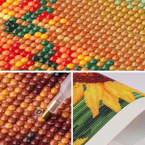 Vista 5 de SENQAO Kits de arte de diamantes de girasoles para adultos, pinturas de puntos de diamante de perforación completa para principiantes, pintura