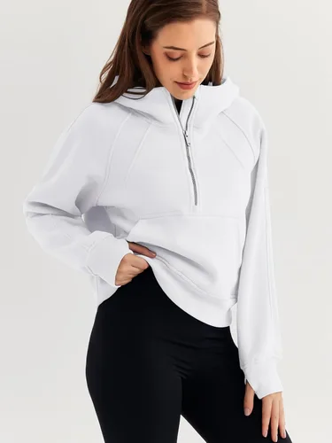 Vista 3 de WYNNQUE Sudadera corta con capucha para mujer, manga larga, forro polar, media cremallera, ropa de otoño